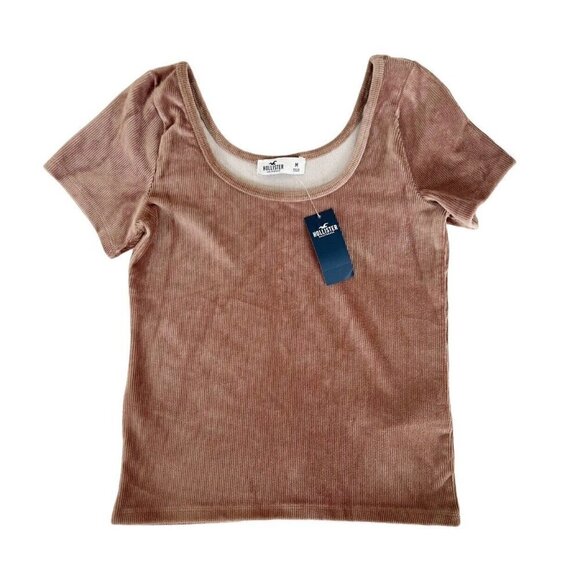 Hollister Womans Sz M Tan Corduroy Ribbed Short Sleeve Scoop Neck Top NWT - Picture 8 of 8